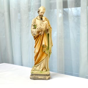 Vintage Icon, St. Joseph Holding Infant Jesus Large Chalkware Statue