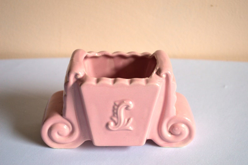 Vintage Pink Planter Small Scroll Design Rectangular