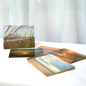 Tarjetas de felicitación vintage en blanco con sobres, fotografías de puestas de sol, vistas al mar, playas, escenas de la costa de Delaware y Maryland, juego de 9