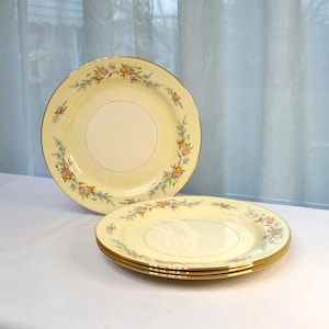 Vintage Dinner Plates, Homer Laughlin Ferndale, Pink, Yellow, and Blue Floral Swags on Cream, Set of 4