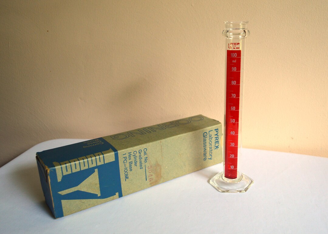 Vintage Pyrex Laboratory Glassware Red Graduated Cylinder Hex Etsy