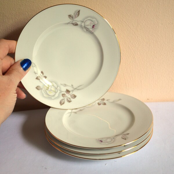 Vintage Haviland Bread and Butter Plates, Sweetheart Rose Johann Haviland Bavaria Germany, Set of Four