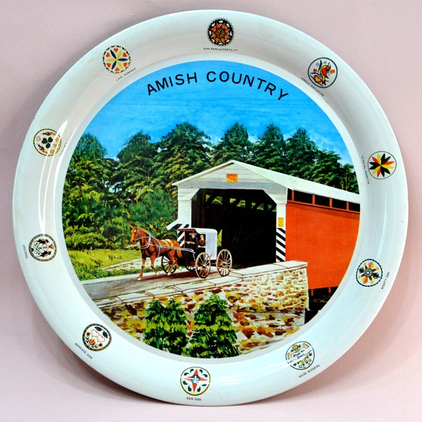 Amish Country Tin Tray, Pennsylvania Dutch Souvenir