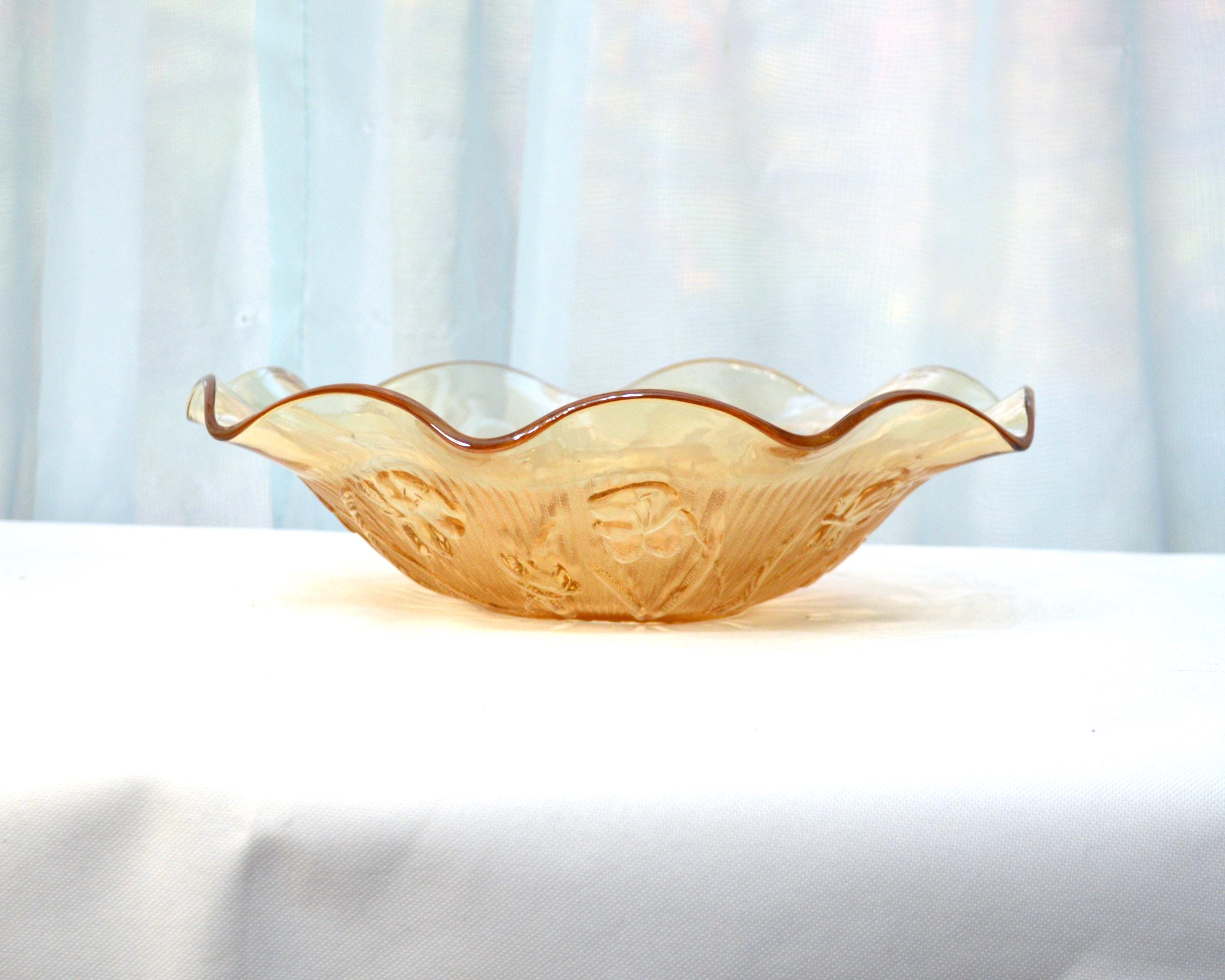 Large Ruffled Fruit Bowl, Iris and Herringbone Iridescent by