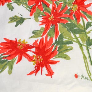 Vintage Vera Neumann Christmas Tablecloth, Red Poinsettias, 100 by 58 Inches