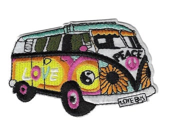 topt rasta ecusson Peace Love Hippie Bus Car 70 Soleil thermocollant 7,5x5,5cm patche Badge