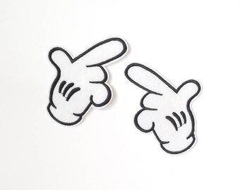 Mickey Hands Pointing Pair Patch Badge Iron on or Sew on. 
