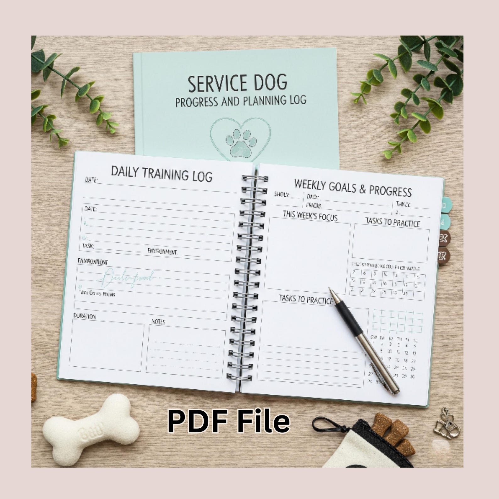 Service Dog Progress and Planning Log PDF | Training Tracker ...