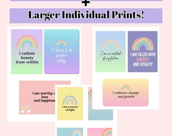 Positive Affirmation Cards with Wall Art Prints, Daily Mindfulness & Self-Love Set, 10 Printable Manifestation Cards, Digital Download PNG