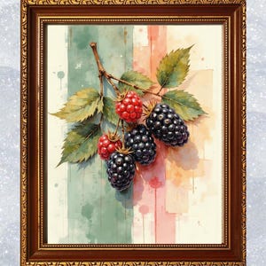 Blackberry Vintage Fruit Art Print, Botanical Kitchen Wall Decor, Antique Berry Illustration, Farmhouse Home Gift, Instant Download