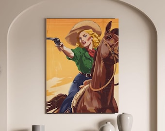 Cowgirl Wall Art PNG Digital Download | Trendy Western Aesthetic Portrait | Rustic Modern Farmhouse Decor | 300dpi Printable Art