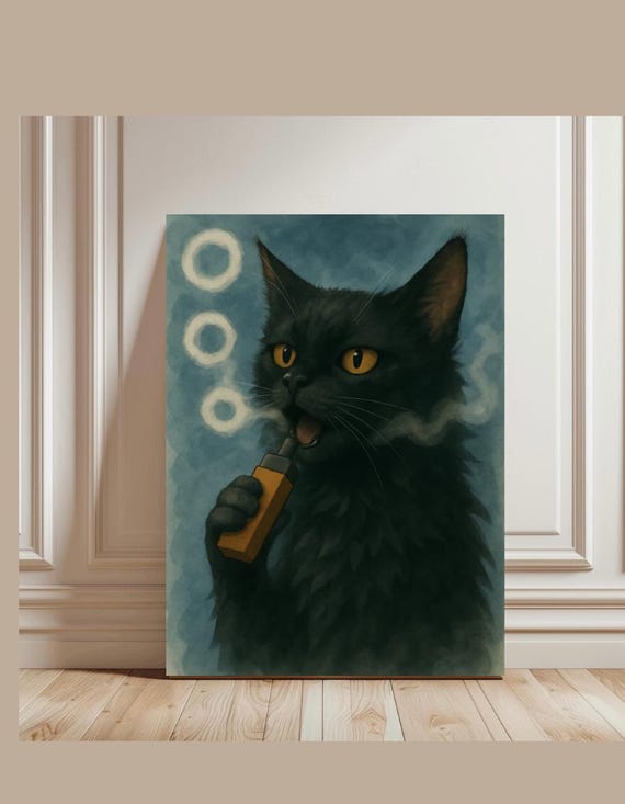 Cat Vaping Wall Art PNG, Funny Smoking Cat Digital Download, Black Cat  Vapor Poster, Quirky Cat Lover Gift 300dpi Printable Art