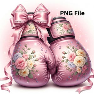Coquette Pink Boxing Gloves PNG Sublimation | Floral POD Design | Digital Download Art