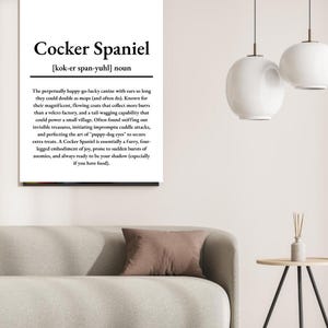 Cocker Spaniel Definition Wall Art Print, Digital Download, Dog Lover Gift, Printable Pet Art