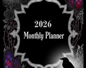 Gothic Monthly Planner 2025-2026 | Printable Witchy Journal PDF | Spooky Dark Academia Planner |  Gothic Planner Pages Printable