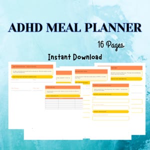 ADHD Meal Planner Printable, 16-Page Bundle, Weekly Meal Prep Planner, Neurodivergent Friendly, Printable Templates for Grocery List
