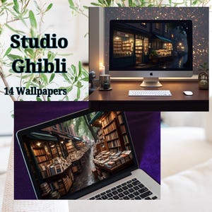 Studio Ghibli Inspired Desktop Laptop Phone Wallpaper MacBook Anime Whimsical Background Lofi Book themed  Computer Wallpaper