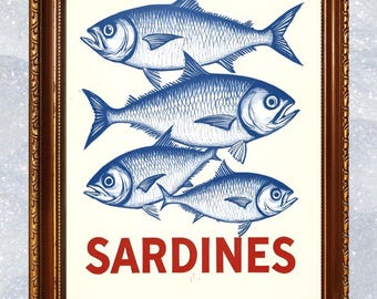 Sardine Wand Kunst Druck, Küsten Fisch Dekor, druckbare Küche Küchenkunst, druckbare Strand Haus Geschenk