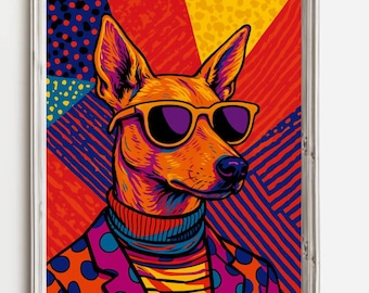 Potcake Hund Pop Art Print | Lebendige Wandkunst JPG | Hund mit Sonnenbrille Moderner digitaler Download | Einzigartiges Haustier-Liebhaber-Geschenk | Rettungshund Wandkunst