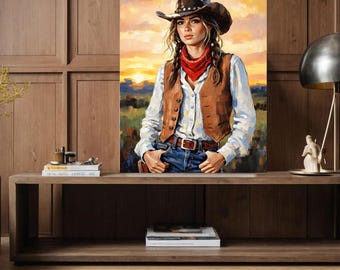 Coastal Cowgirl Wall Art Print, Retro  Western Digital Download, Boho Cowgirl Aesthetic Dorm Decor, Printable Rodeo Poster PNG