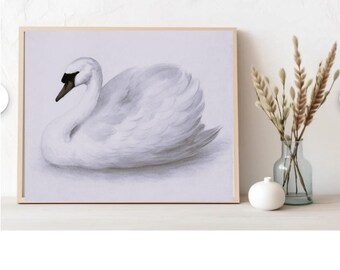 Vintage Swan Wall Art Print | Nursery Decor | Antique Bird Watercolor | Cottagecore Baby Room Art | Printable Animal Painting, Aert Schouman