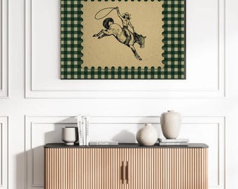 Vintage Cowgirl Rodeo Cavallo Imbizzarrito Western Wall Art Stampabile PNG 300 DPI Download Digitale Retro Country Decor Stampa Istantanea