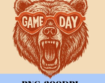 Diseño de camiseta de oso para el día del juego, sublimación PNG de oso desgastado, archivo digital para aficionados al fútbol, camiseta de mascota de equipo deportivo