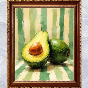 Vintage Avocado Art Print | Mid Century Modern Fruit Wall Art | Digital Download Kitchen Decor | Retro Botanical Printable Poster