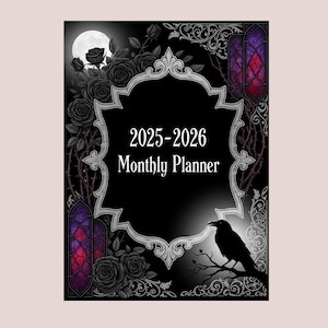 Gothic Monthly Planner 2025-2026 | Printable Witchy Journal PDF | Spooky Dark Academia Planner |  Gothic Planner Pages Printable