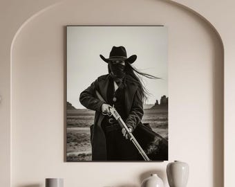 Vintage Cowgirl Wall Art Printable Digital PNG, Trendy Western Home Decor, Retro Rodeo Poster Download, Aesthetic Apartment Gift