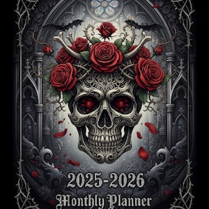 Gothic Monthly Planner 2025-2026 | Printable Witchy Journal PDF | Spooky Dark Academia Planner | Mid 2025 - Dec 2026 | Instant Download