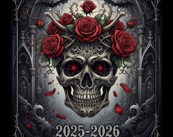 Gothic Monthly Planner 2025-2026 | Printable Witchy Journal PDF | Spooky Dark Academia Planner | Mid 2025 - Dec 2026 | Instant Download