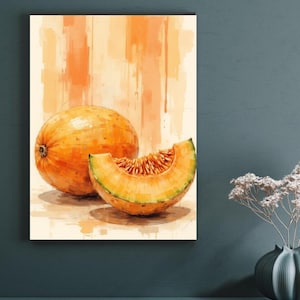 Vintage Cantaloupe Print, Farmhouse Fruit Wall Art, Rustic Kitchen Decor Downloadable