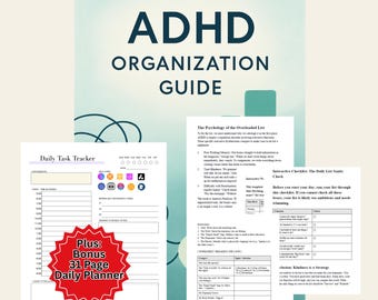 Dal caos alla calma: guida all'organizzazione per l'ADHD con fogli di lavoro / Quaderno di lavoro stampabile per adulti con ADHD per la funzione esecutiva e il decluttering / PDF di oltre 200 pagine