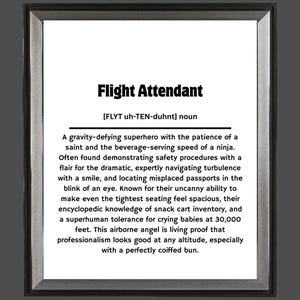 Flight Attendant Funny Definition Wall Art | Digital PNG Print | Cabin Crew Gift