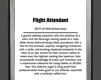 Flight Attendant Funny Definition Wall Art | Digital PNG Print | Cabin Crew Gift