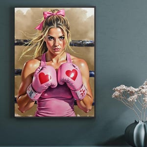 Feminine Boxing Art Print - Digital Download - Empowering Female Fighter Wall Decor