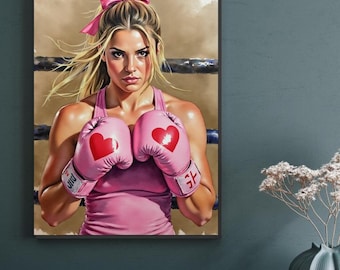 Lámina de boxeo femenino - Descarga digital - Decoración de pared para luchadoras empoderadas