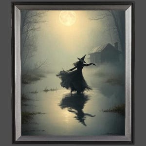 Witch Wall Art Print, Moody Halloween Decor, Spooky Forest Art, Gothic Witchy Poster, Digital Download