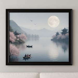 Chinese Landscape Painting, Vintage Chinese Ink Art, Asian Art, Muted Ink Art, Asian Landscape Art, Home Decor, Digital Art
