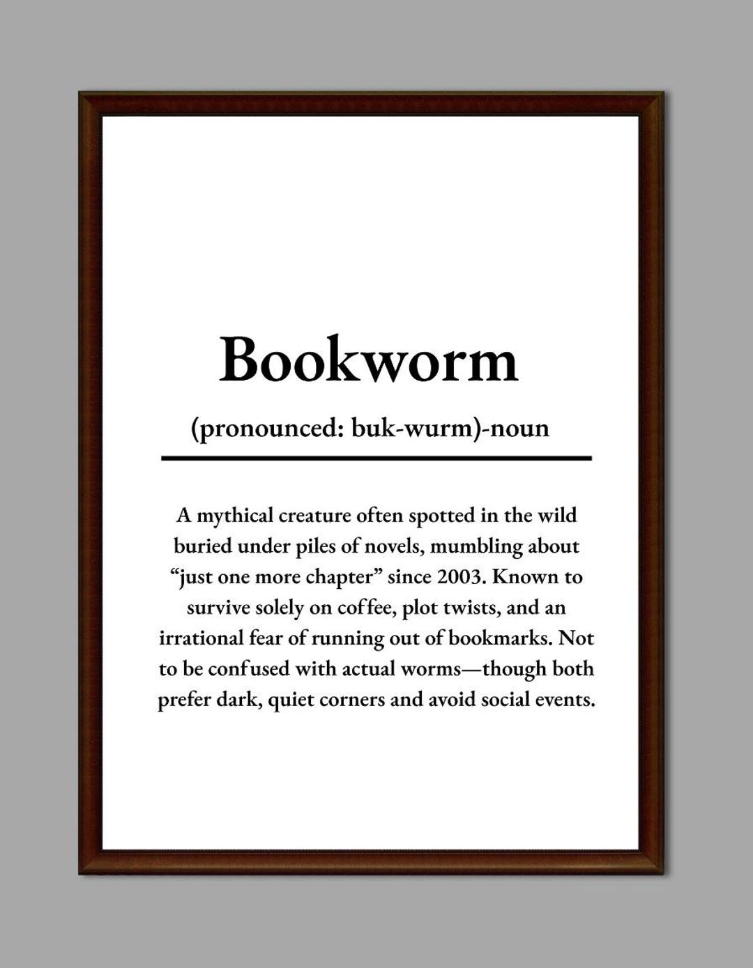 Bookworm Funny Definition Art Print | Digital Download PNG | Humorous ...