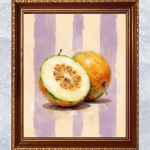 Vintage Honeydew Melon Art Print - Digital Download Fruit Wall Decor - Kitchen Botanical Illustration
