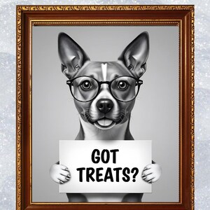 Funny Potcake Dog Wall Art - &quot;Got Treats?&quot; - Geeky Dog Lover Gift - Pet Portrait Print - Humorous Animal Decor