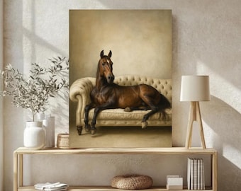 Horse on Sofa Wall Art | Funny Equestrian Digital Print | Vintage Farmhouse Decor | Instant Download PNG 300dpi | Unique Horse Lover Gift