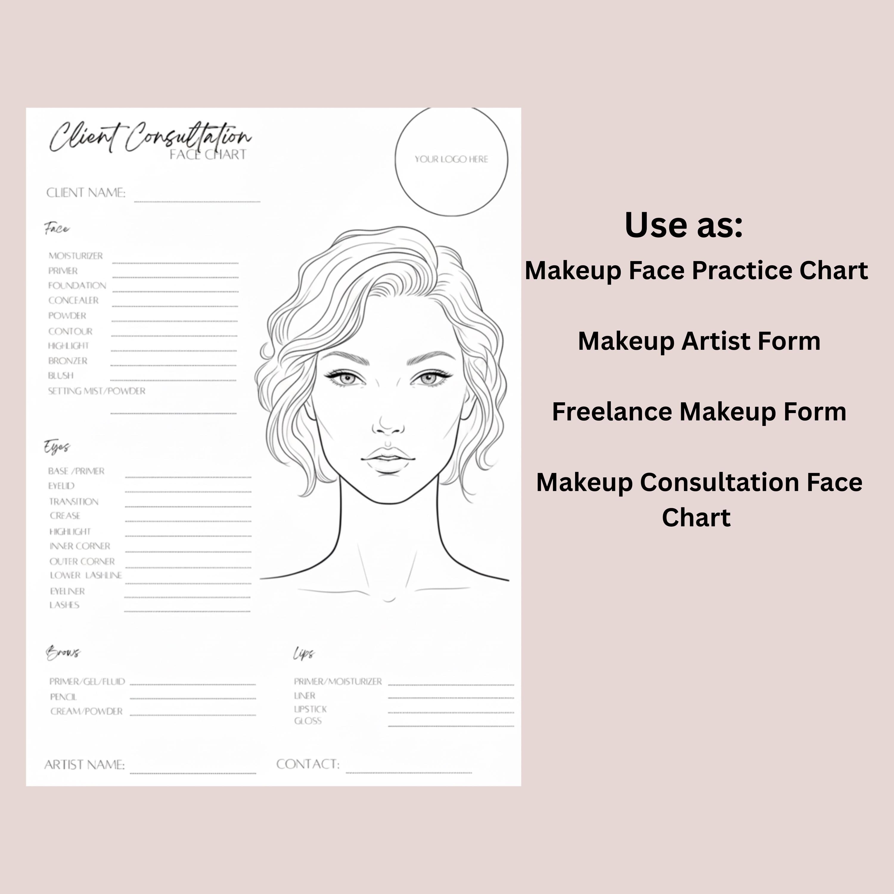 Makeup Graphs Makeup Face Charts PDF, Makeup Artist Consultation Chart, 10 Variations ...