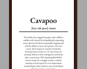 Impresión de arte mural con la definición de Cavapoo / Descarga digital PNG / Regalo para amantes de los perros / Decoración divertida para mascotas