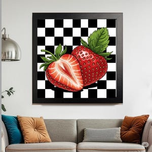 Vibrant Strawberry Wall Art Print | Kitchen Decor | Botanical Fruit Illustration PNG | Digital Download