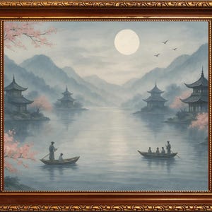 Chinese Landscape Painting, Vintage Chinese Ink Art, Asian Art, Muted Ink Art, Asian Landscape Art, Home Decor,  Digital Art