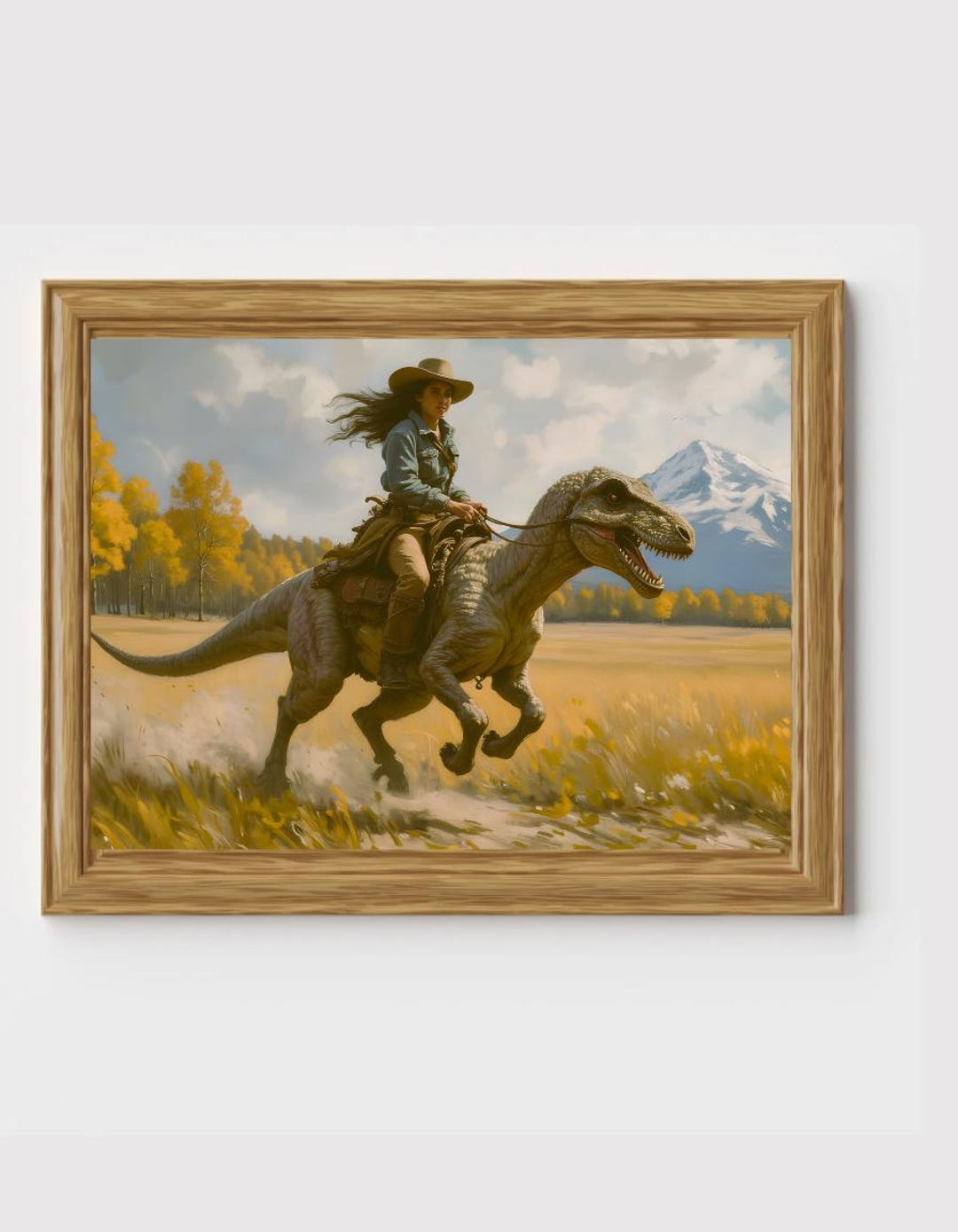 Cowgirl Riding Velociraptor Dinosaur Printable Wall Art PNG Digital ...