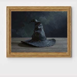 Moody Witch Hat Wall Art Print, Dark Academia Decor, Gothic Halloween Art, Digital Download, Witchy Room Decor